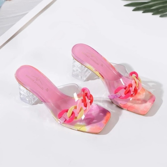 Clear Chain Decor Chunky Heeled Mules - Picture 4 of 5